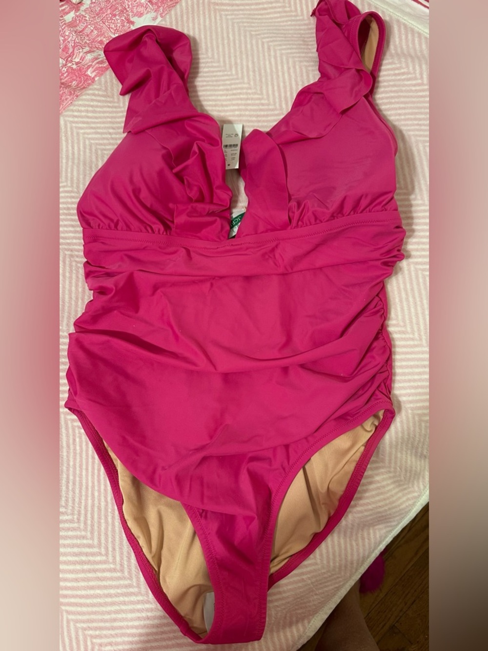 J. Crew Bright Pink Ruffle-Shoulder One-Piece Swimsuit